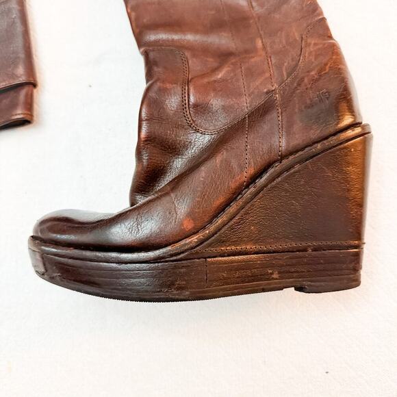 Frye Paige Wedge Chocolate Brown Knee High Boots Brown Size 6 MINT - Picture 5 of 6